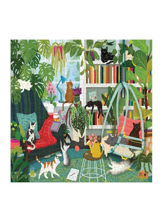 Galison Good Puzzle Co Cat Haven - 1000 Piece Jigsaw Puzzle Featuring Beautiful Artwork of A Chic Bookshelf Surrounded by Adorable Cats - Image 3
